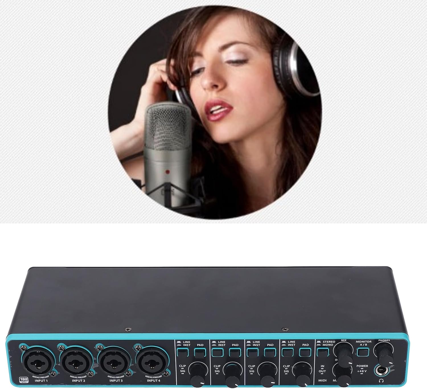 Professional Sound Interface, 192kHz High Fidelity Sound Interface 4 in 4 Out USB Sound Interface