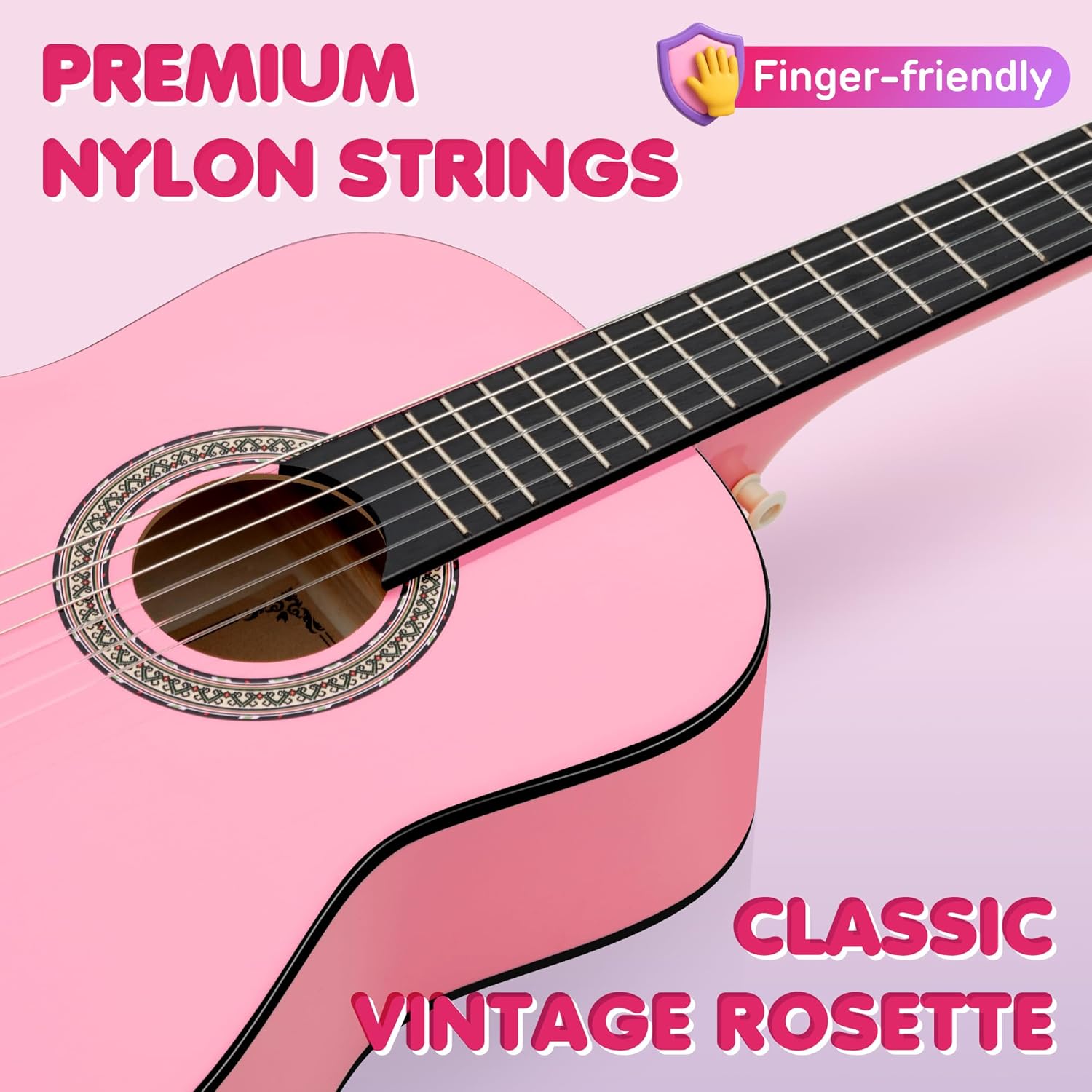 CAHAYA Classical Guitar Kit 30”- Kids Guitar Set with Okoume Neck, Case Bag, Nylon Strap, Picks, Musical Gift for Beginners Girls