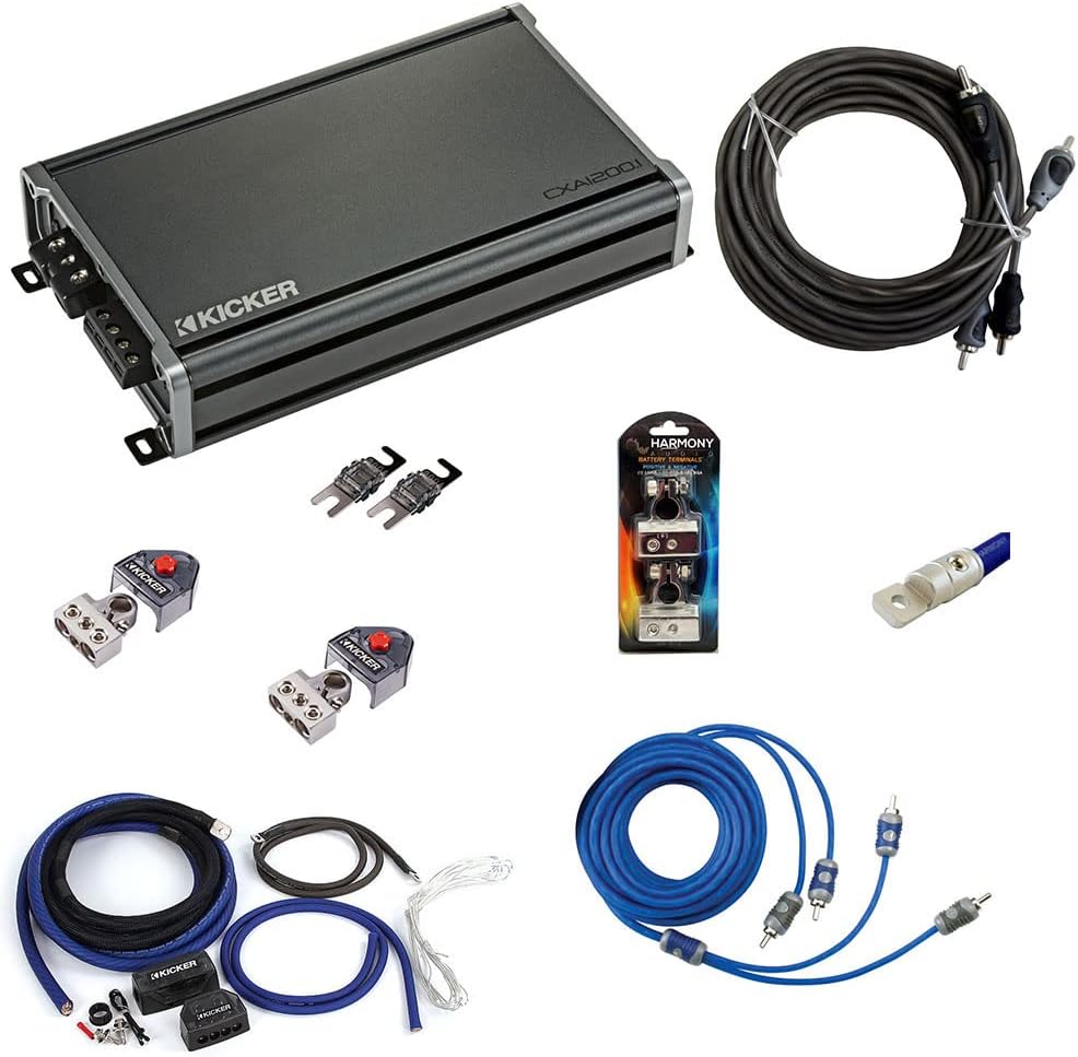Kicker 44KXA24001 Car Audio Sub Amp KXA2400.1 & 1/0 GA Amplifier Accessory Kit Bundle