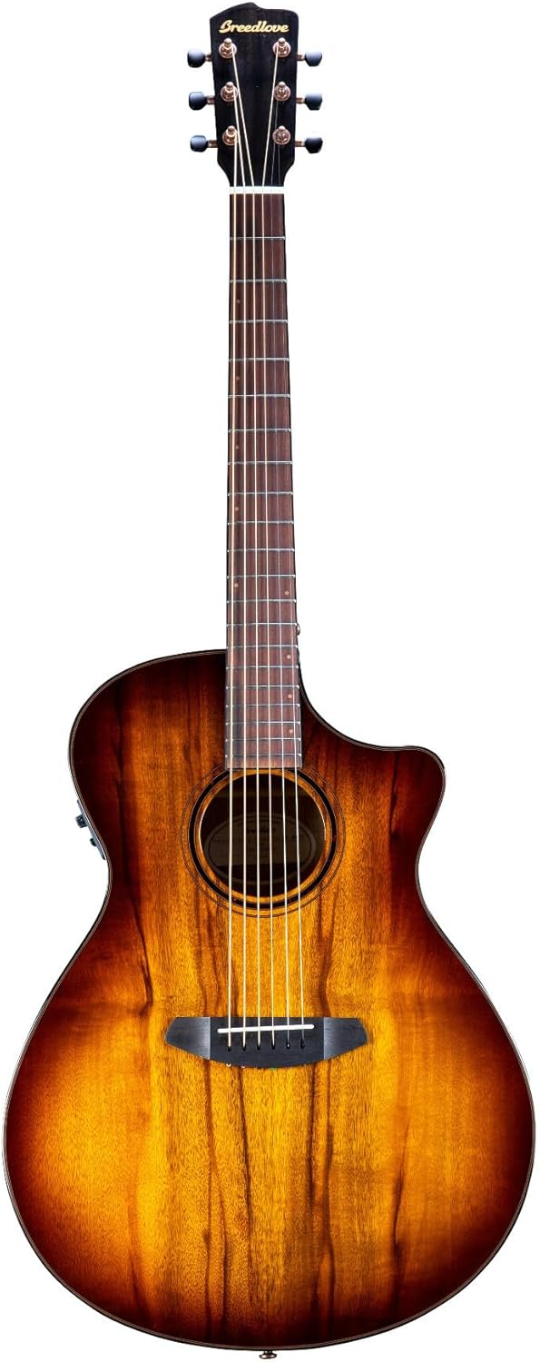 Breedlove Pursuit Exotic S Concerto 6-String Myrtlewood Made Acoustic Guitar CE with Slim Neck Profile and Pinless Bridge (Right-Handed, Tiger's Eye)