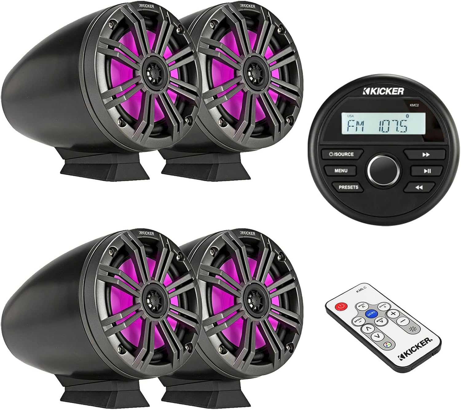 KICKER All-Weather Marine Gauge Style Bluetooth USB Digital Media Center Receiver, 6.5