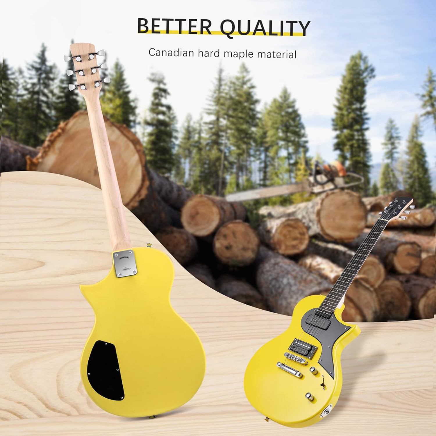 Electric Guitar Beginner Guitar 40.2 Inch Solid Poplar Body Maple Neck Laurel Fingerboard HH Pickups Les Paul Style with Gig Bag Tuner Capo (Color Options) (Yellow)