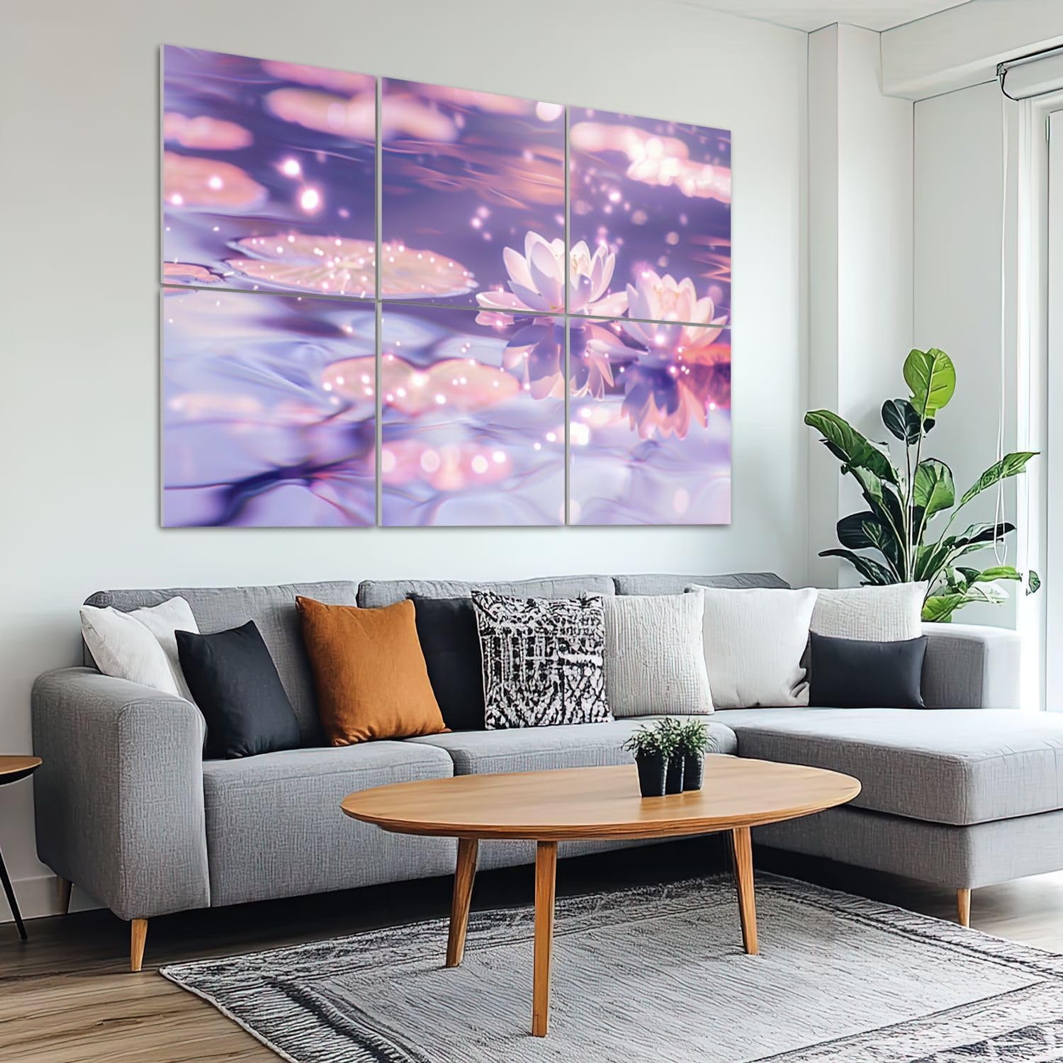 6 Pack Art Acoustic Panels Sound Absorbing Lotus Floral Zen Meditation Modern White Lotus Sparkles Soft Glow Decorative Soundproof Wall Panels Self Adhesive for Recording Studios Office 72