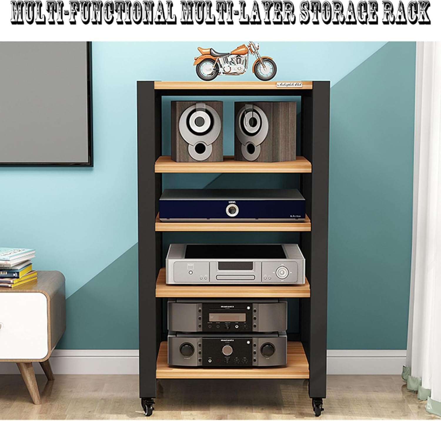 Movable Media Stand 5-Tier Movable AV Media Player Stand Corner Audio Tower Component Cabinet Stereo Stand Adjustable Open Storage Rack (Color : B)