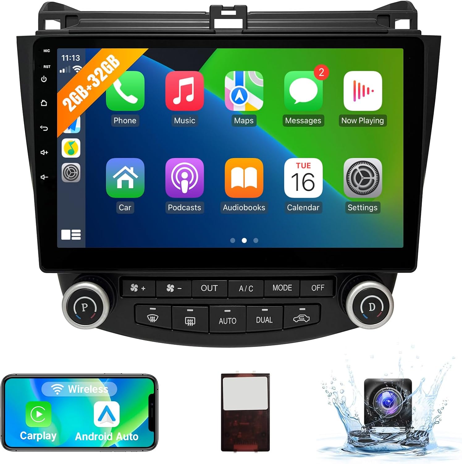 Leadfan Car Stereo Radio Support Wireless CarPlay & Android Auto for Honda Accord 7th 2003 2004 2005 2006 2007, 10.1 Inch IPS Touch Screen Bluetooth Car Stereo with GPS Navigation WiFi Backup Camera