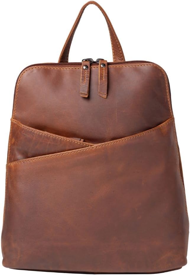 Lady Conceal Unisex Concealed Carry Jayden Leather Backpack with Hidden Compartment with Universal Holster (Cognac)