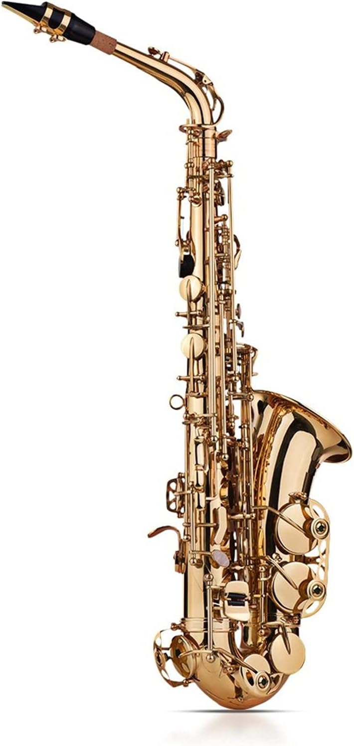 EB Alto Saxophone Sax Brass Lacquered Gold 802 Key Type with Padded Carry Case Gloves Cleaning Cloth Brush Straps Reeds Student Saxophone (Color : Gold)