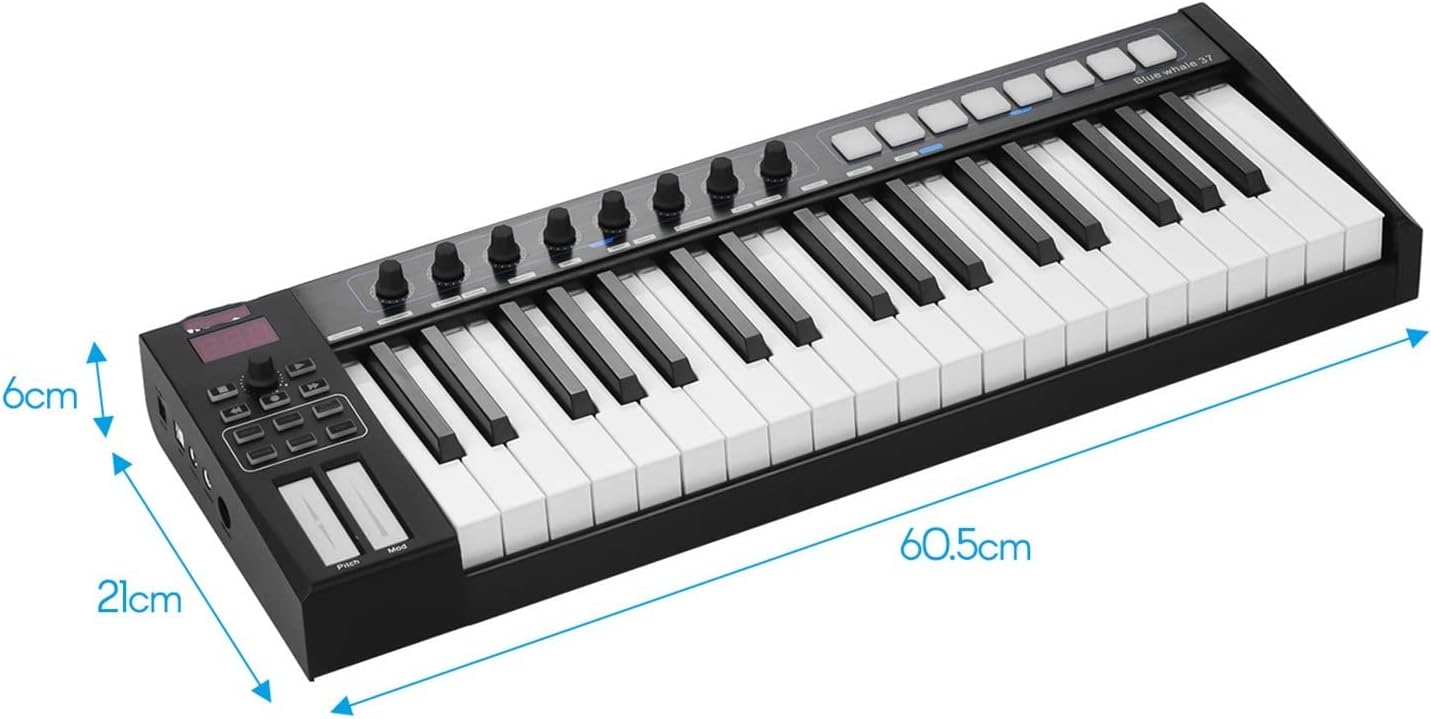 Keyboard Piano 37 USB MIDI Controller Keyboard 37 Semi-Weighted Keys 8 RGB Backlit Trigger Pads LED Display
