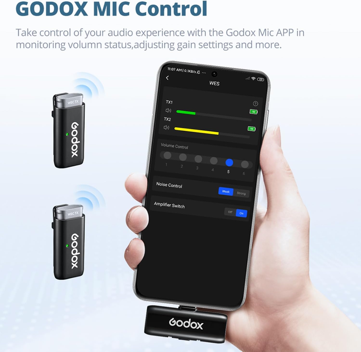GODOX WES1 KIT2 Wireless Lavalier Microphone for iPhone, MFi Certified, Plug and Play Noise Cancelling Lapel Mic with 656ft Transmission, Charging Case, Compatible with iPhone,ipad (WES1 KIT2)
