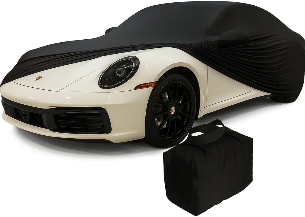 SR1 USA Porsche 911/718 Indoor Car Cover - Custom Fit Ultraguard Stretch Satin Compatible for 1999-2026 Porsche Coupe Carrera Targa Turbo GTS, Cayman & Boxster - The Ultimate High End Fit (Black)