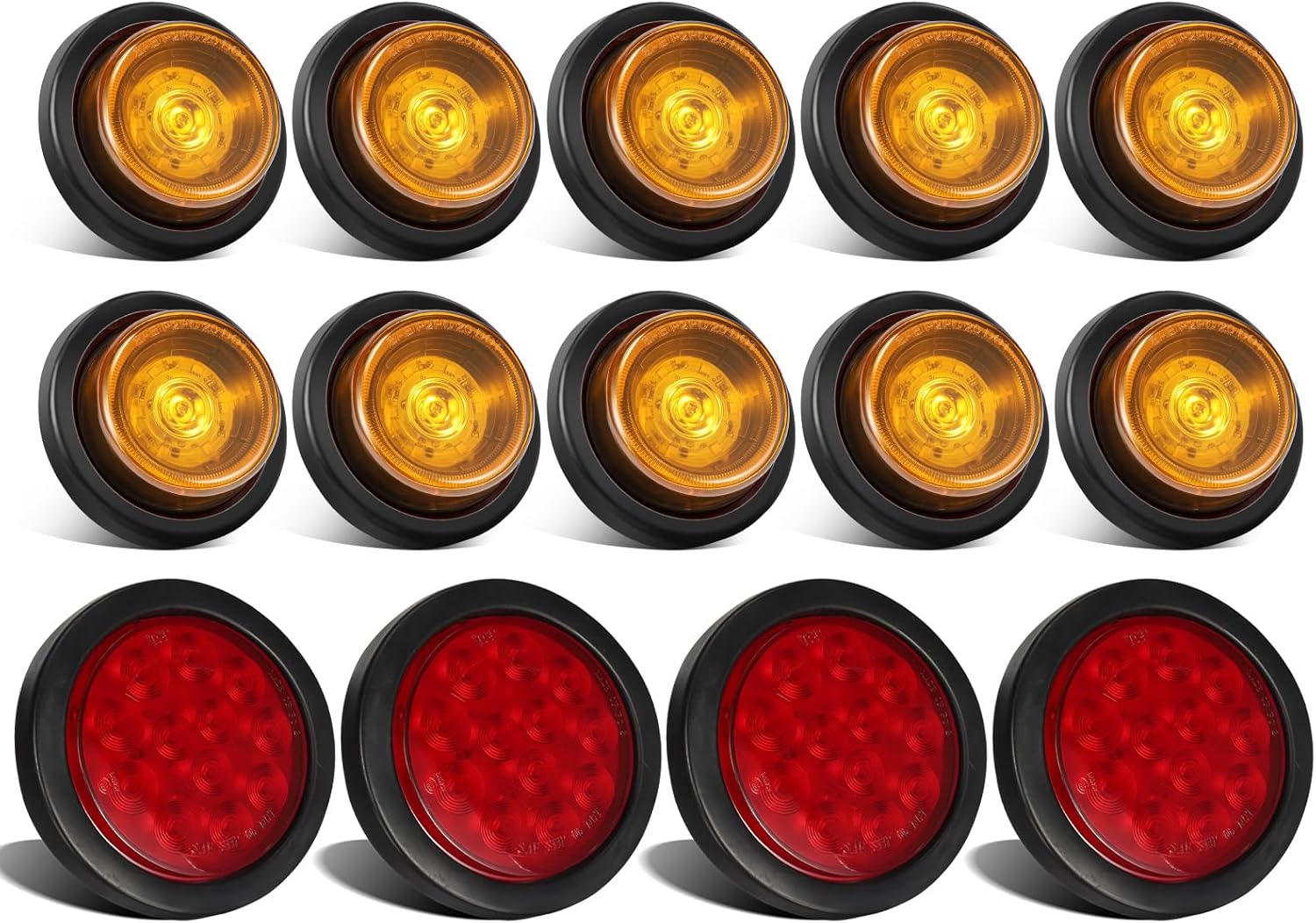 Partsam 4x 4 Round Led Trailer Tail Lights + 10x 2.5 Strobe Marke Lights
