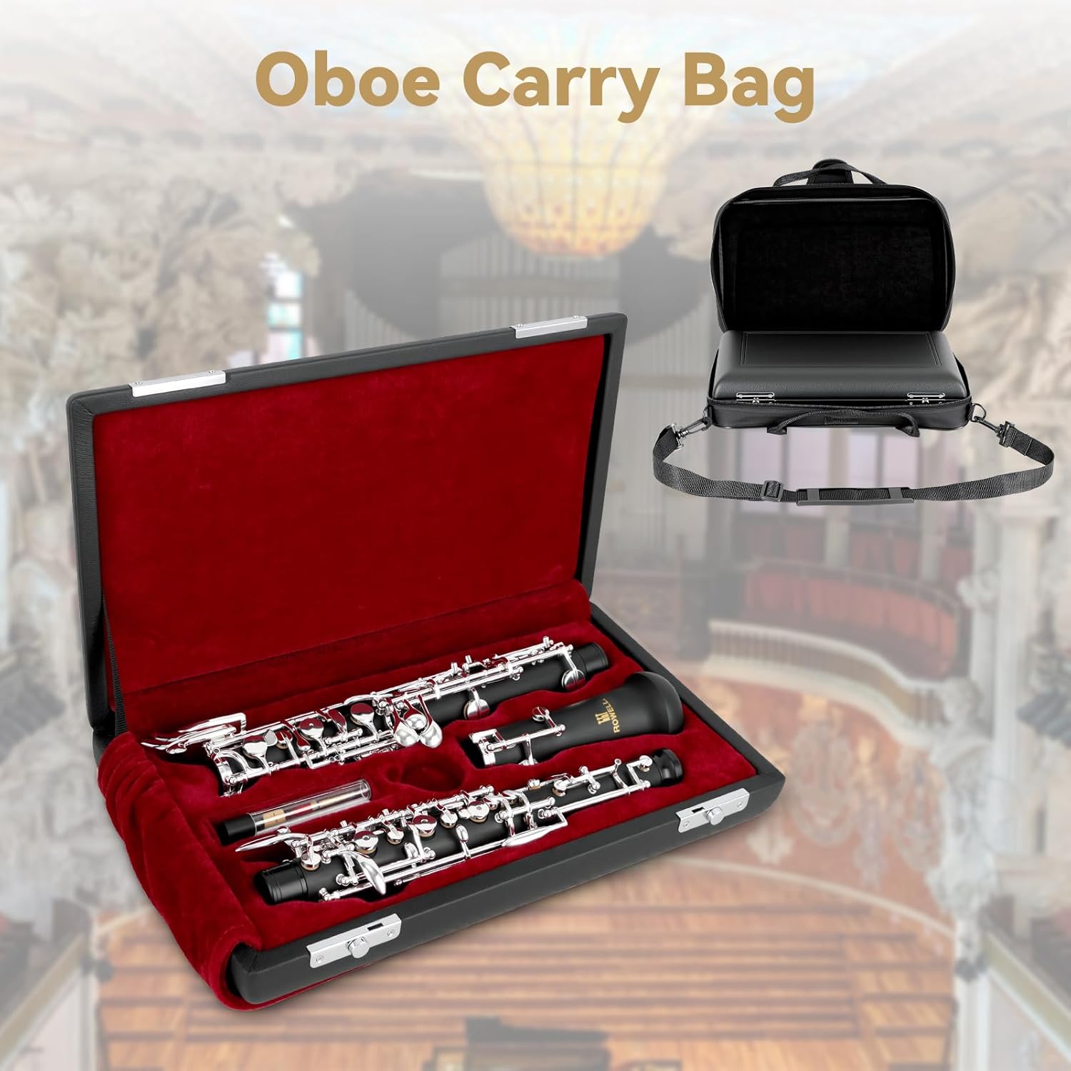 ROWELL Professional Oboe C-key Silver-plated Key Oboe Semi-automatic System Composite Wood Body Comes with Reed and Carrying Case Ideal for Beginners, School Bands, and Music Exams