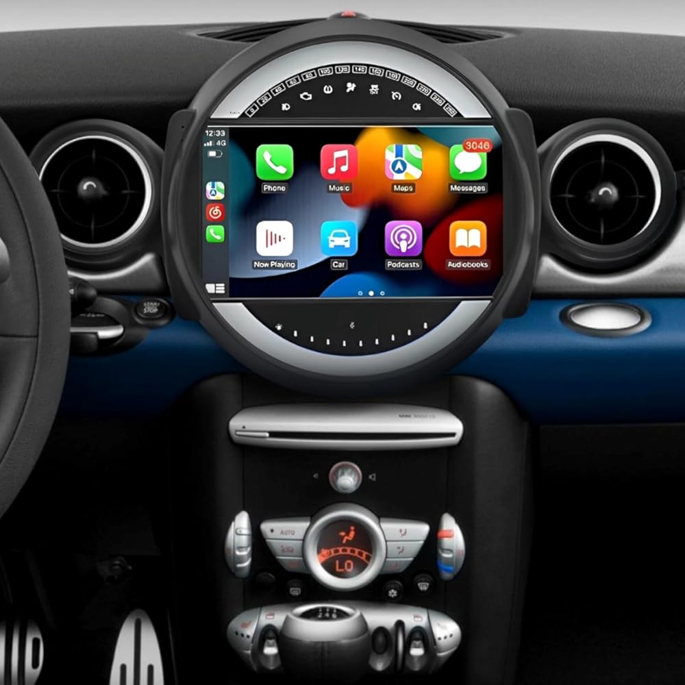 Double Din Radio for Mini Cooper 2009 8 Core 4G+64G Android Car Stereo Radio with 9 Inch 360° Panoramic View Touch Screen Wireless Support for CarPlay Android Auto Backup Camera GPS Navigation WiFi