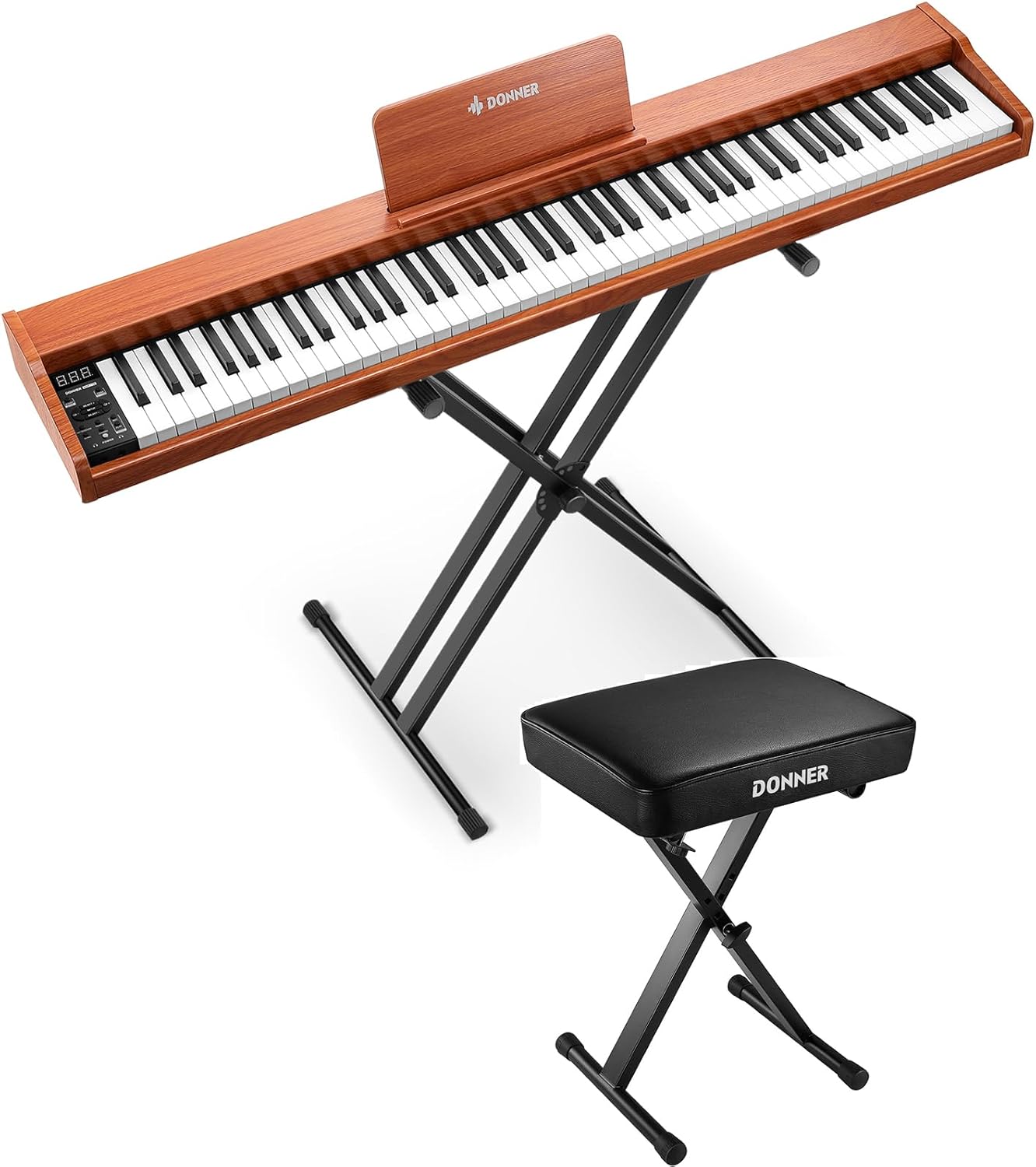 Donner DEP-1S Portable Piano Keyboard 88 Keys with X-style Stand, X-Style Bench, Piano Stickers, Sustain Pedal