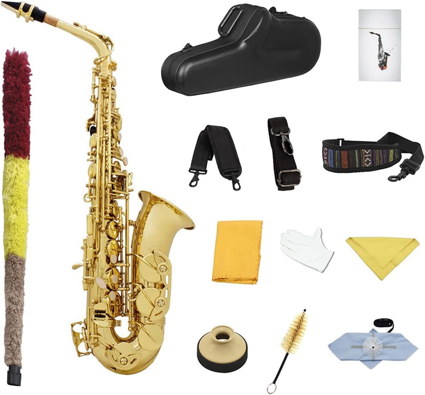 KESHUO EB Alto Saxophone Lacquered Gold E-Flat Sax Brass Carved Pattern Woodwind Instrument with Case Accessories Brass Sax Beginners Kit (Color : Golden Sax)