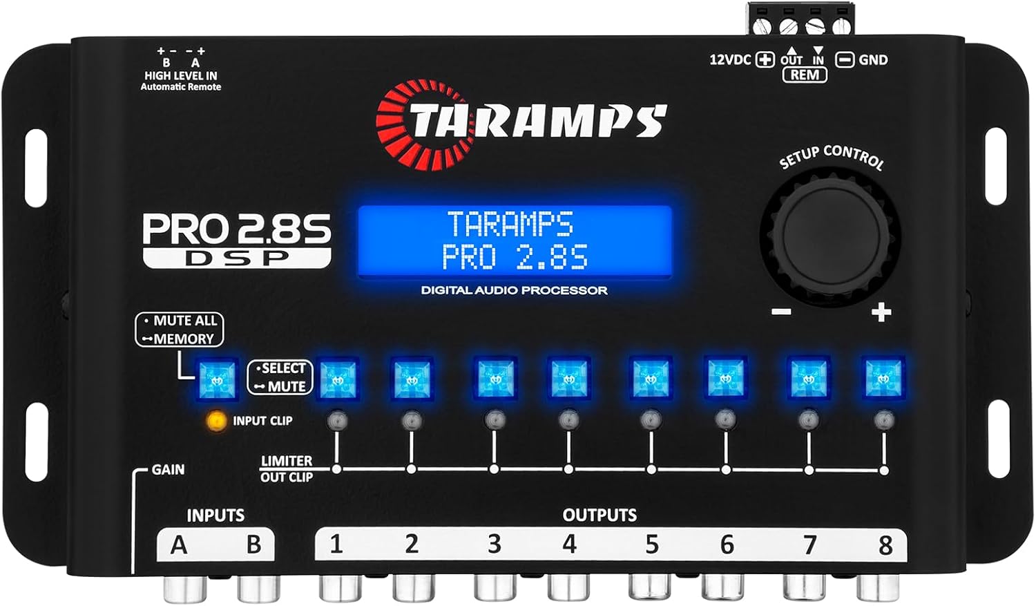 Taramps Pro 2.8S Black DSP Crossover Full Digital Signal Audio Processor and Equalizer with sequencer 15-Band Graphic Equalization 12 preset EQ 2-Channel in and 8-Channel Out Car Audio, Sound Quality