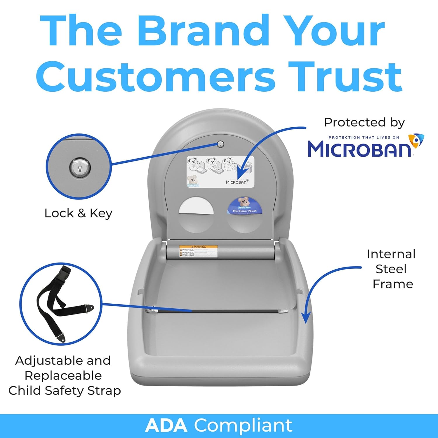 Koala Kare Surface-Mounted Horizontal Baby Changing Station, Model KB300-01 (Grey)