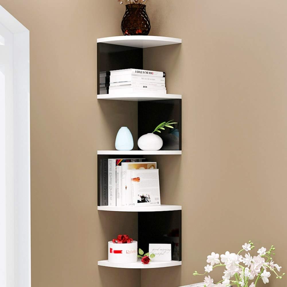 Floating Corner Shelves with Zigzag Design, 5 Tier Wood Wall Shelf Bookshelf Wall Mount Wine Rack for Kitchen Bathroom-b 26cm(10inch) (B 26cm(10inch))