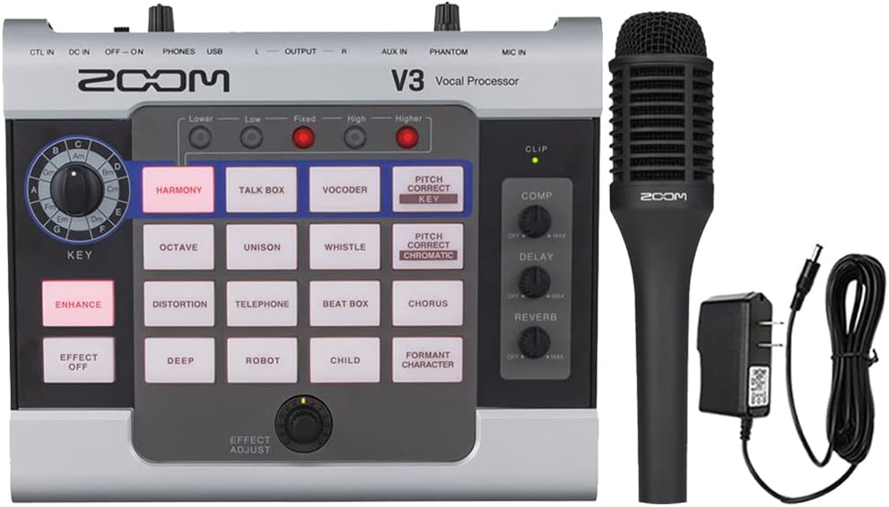 Zoom V3 Vocal Processor + Zoom SGV-6 Vocal Microphone for V6 And V3 Vocal Processors + Pig Hog PP9V Pig Power 9V DC 1000ma Power Supply