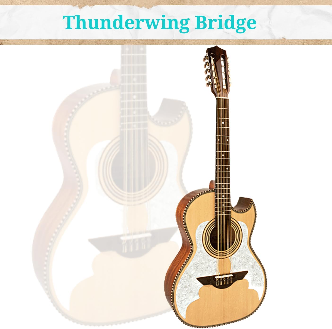 H. Jimenez, 10-String Bajo Quinto, White,Gold (LBQ3E)