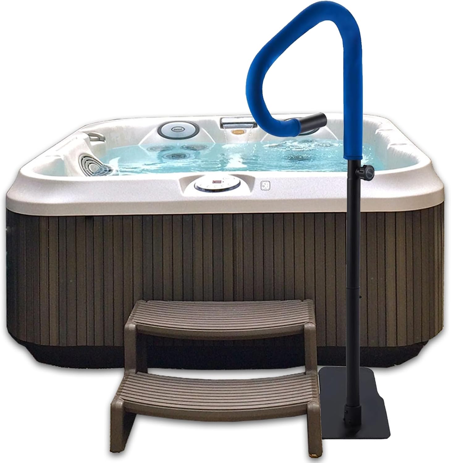 Hot Tub Handrail 57''H Spa Safety Pivots 360 to Accommodate Entering and Exiting The /600LBS Capacity /Slide-Under Base