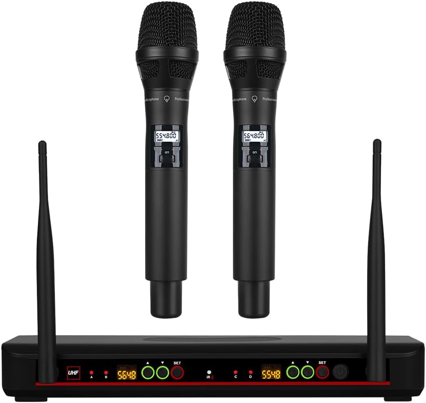 Wireless Microphone System with Bimetal Microphone, UHF Handheld Wireless Moving Coil Microphone, for Sing, Karaoke, Church, DJ, Party, Wedding,(GLXD92)