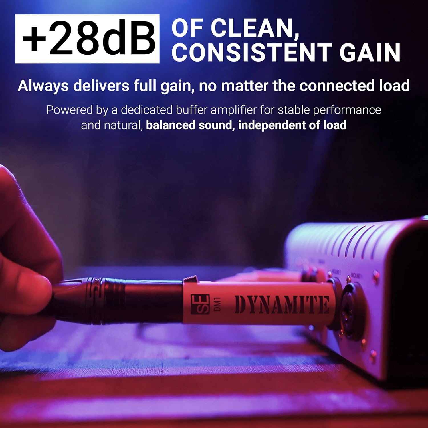 sE Electronics DM1 Dynamite Ultra-Slim Inline Microphone Preamp for Ribbon & Dynamic Microphones - Mic Preamp with +28dB Gain for Clean, Natural Sound - Ideal for Podcasting & Live Sound (Black)