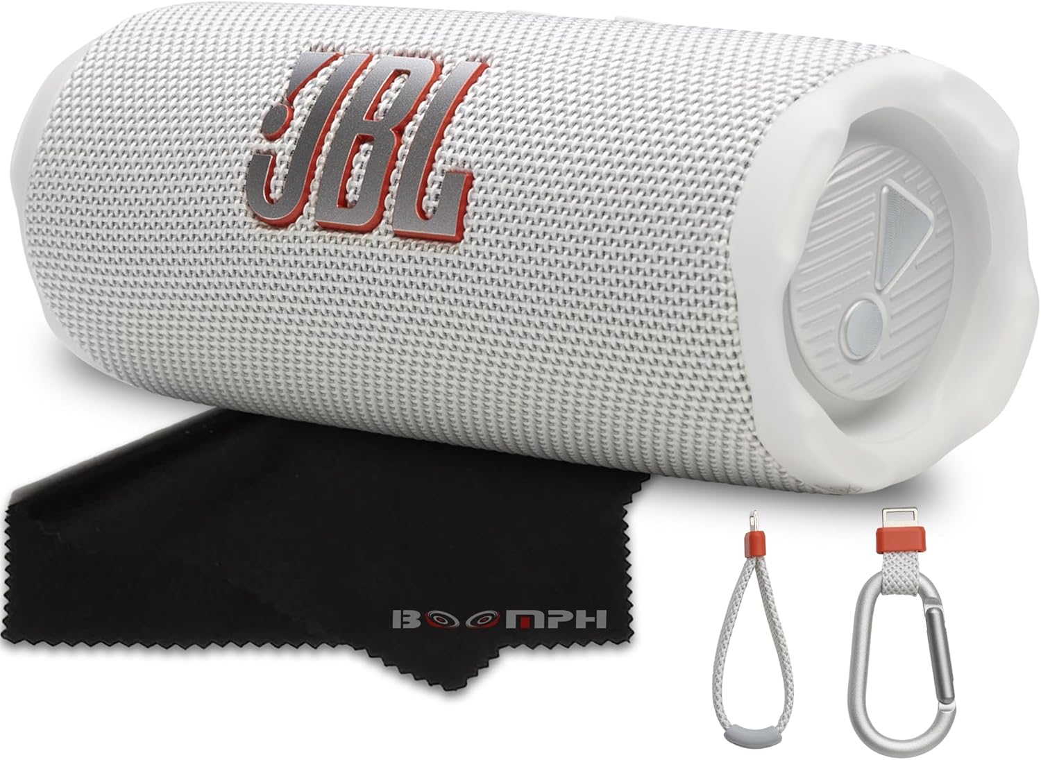 JBL Flip 7 Portable Bluetooth Speaker, IP68 Waterproof, Dustproof, Drop-Proof, PushLock System, AI Sound Boost, 16H Battery – White – Boom h's Comprehensive Ultimate Performance Cloth Solution