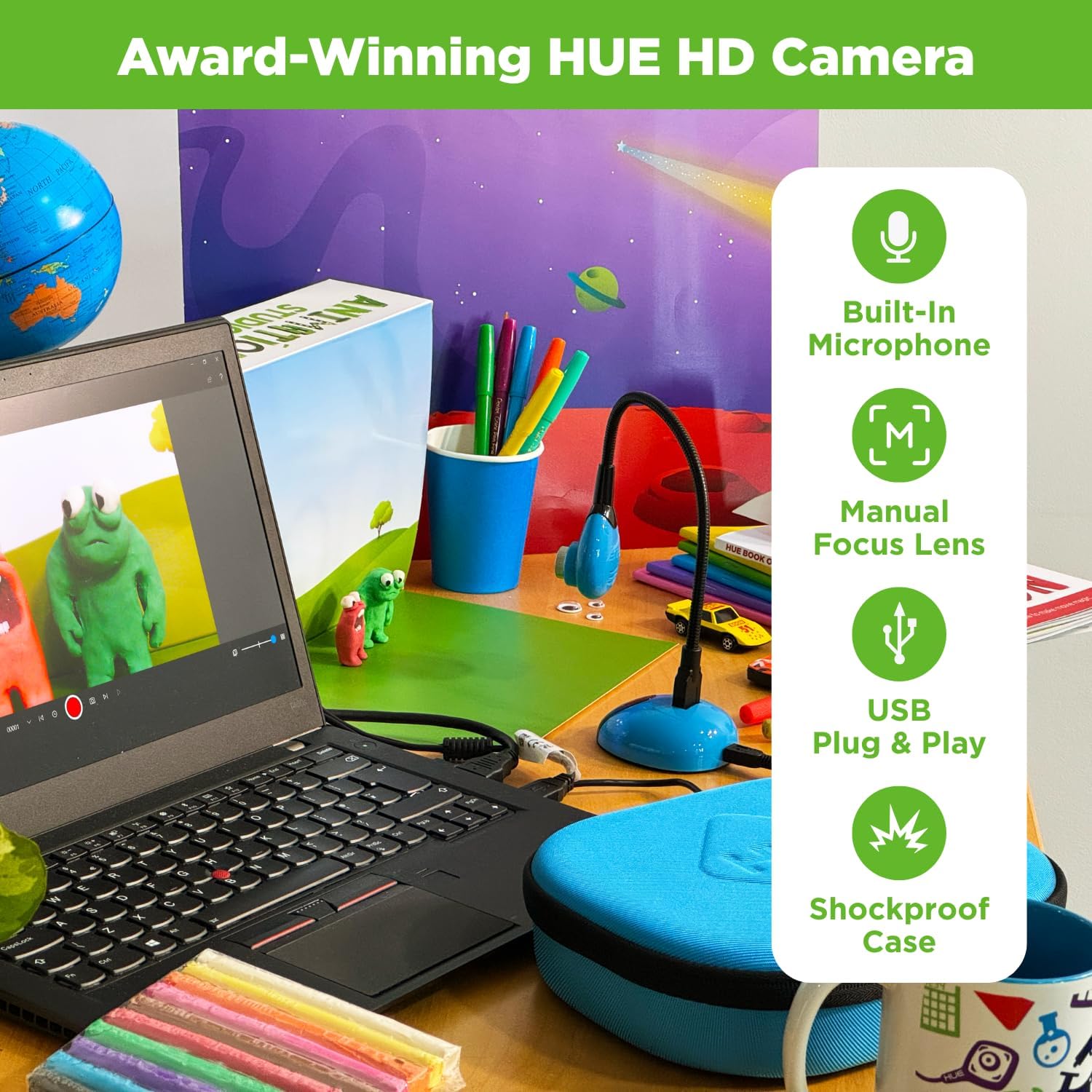 HUE Animation Studio: Complete Stop Motion Kit (Camera, Software, Book) for Windows/macOS (Blue) with Carry Case