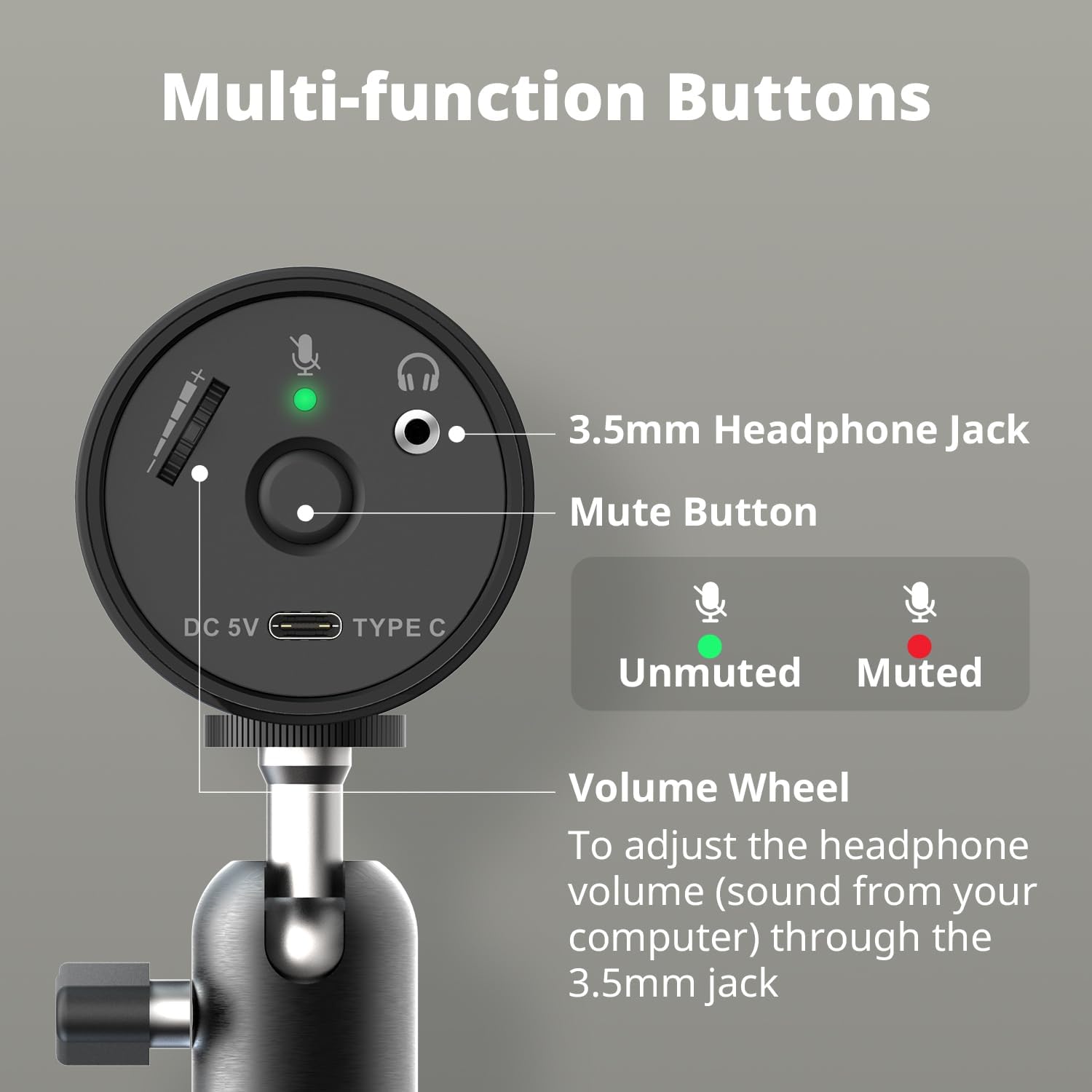 AVerMedia USB Mic for Streaming, Podcasting, Gaming with Cardioid Polar Pattern, Tripod Stand, Headphone Output, Mute Button, All Metal, for PC, Laptop, iPhone, and Android Phone - VERSATI go AM310G2