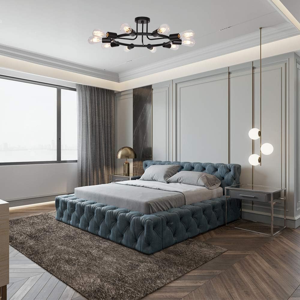 BONLICHT Vintage Metal Large Sputnik Chandeliers 10-Light Flush Mount Light Fixtures Ceiling Black Indoor Industrial Chandelier Lighting Mid Century Modern Starburst-Style Lighting Fixture UL Listed