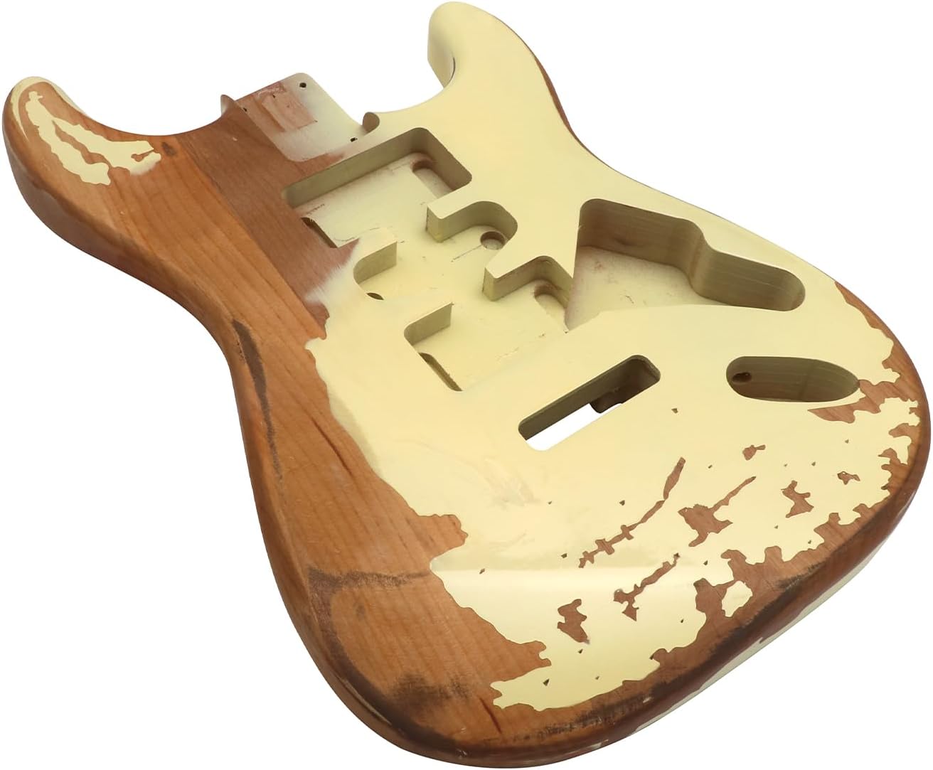 Sunsmile Relic Electric Guitar Body ST Style Nitro Alder DIY Guitar Body H-S-H Route Relic Cream Yellow.