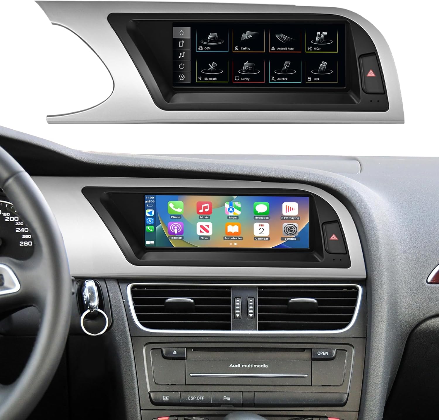 NINETOM 8.9 inch Touchscreen Wireless CarPlay Android Auto Multimedia Car Radio Receiver Compatible with Audi A4 with 3G MMI+ System (2009-2015),Support Mirrorlink, Camera, Navigation