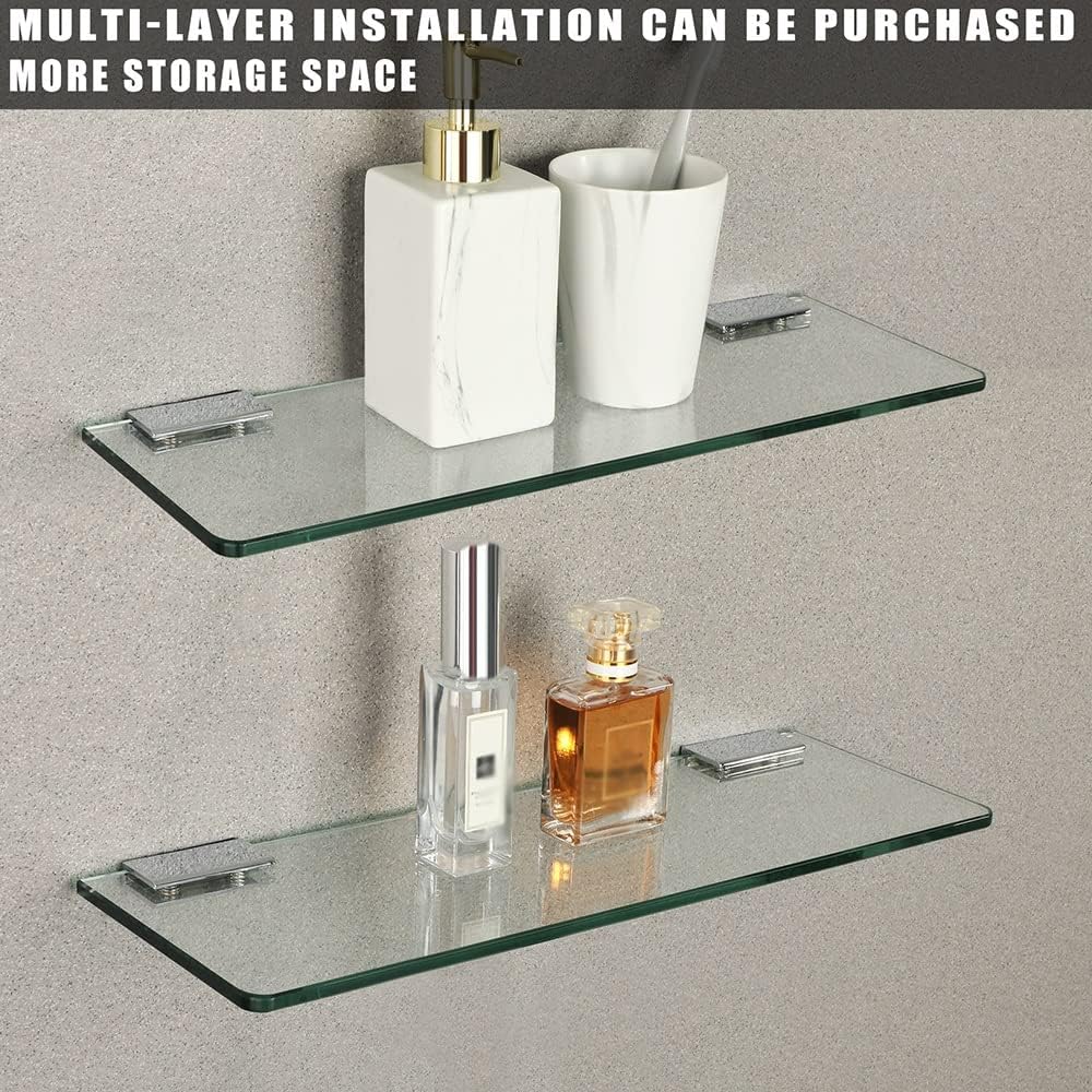 Shower Caddy Bathroom Glass Shelf Shower Shelf, Wall Mount Storage 7MM Tempered Glass Shelf Bracket Bathroom Accessory Bathroom Organizer (Color : White)