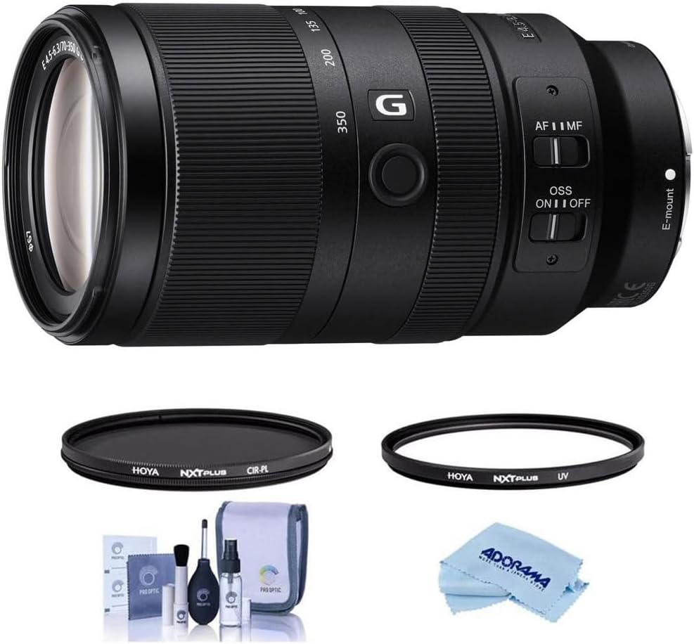 Sony E 70-350mm f/4.5-6.3 G OSS Lens, Bundle with Hoya 67mm UV+CPL Filter Kit, Cleaning Kit, Cleaning Cloth