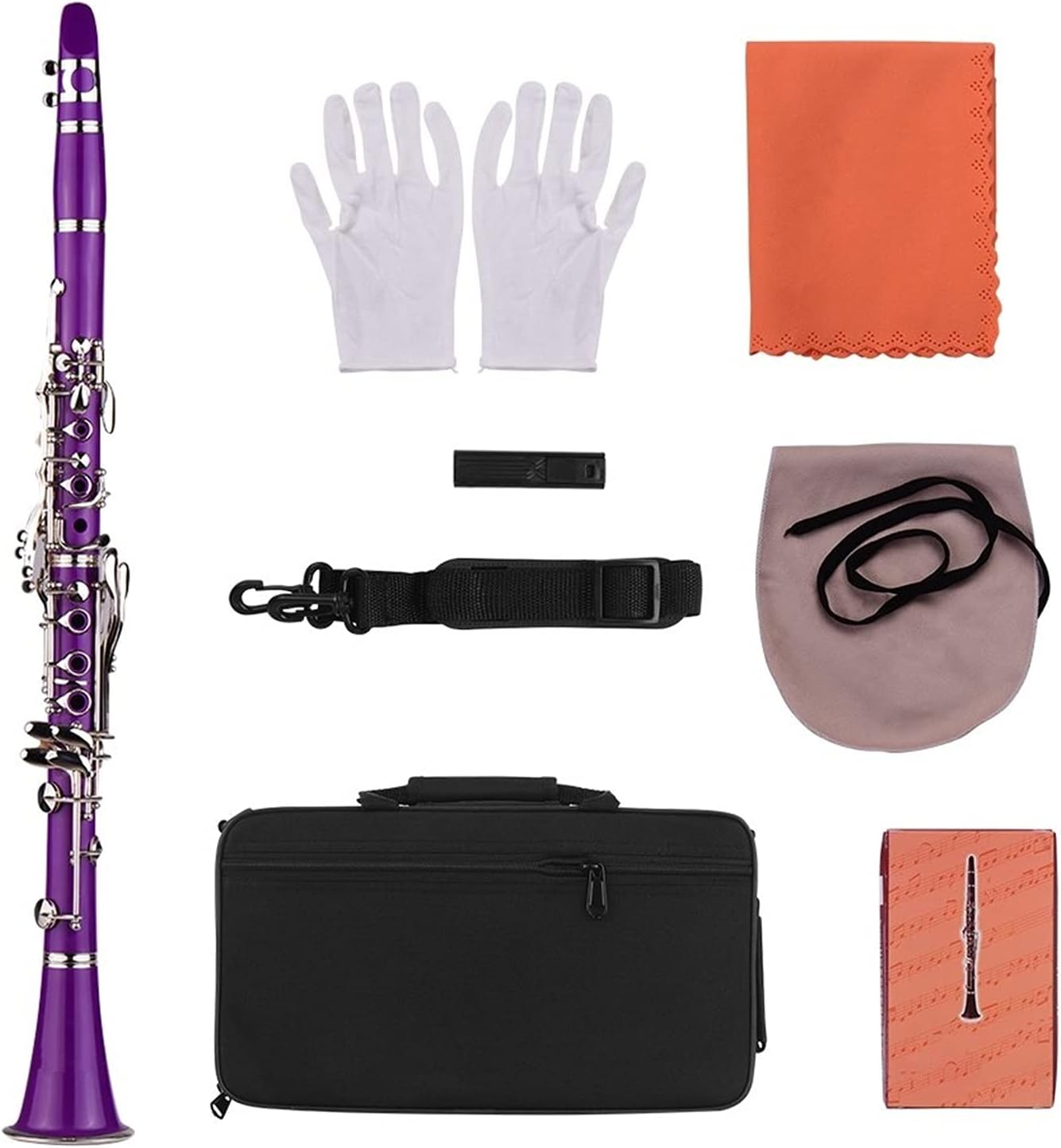Standard Clarinet ABS 17-Key Clarinet Bb Flat Belt Suitcase Gloves Cleaning Cloth Reed Box 10 Pieces Reed Woodwind Instrument Beginner Clarinet (Color : Purple)