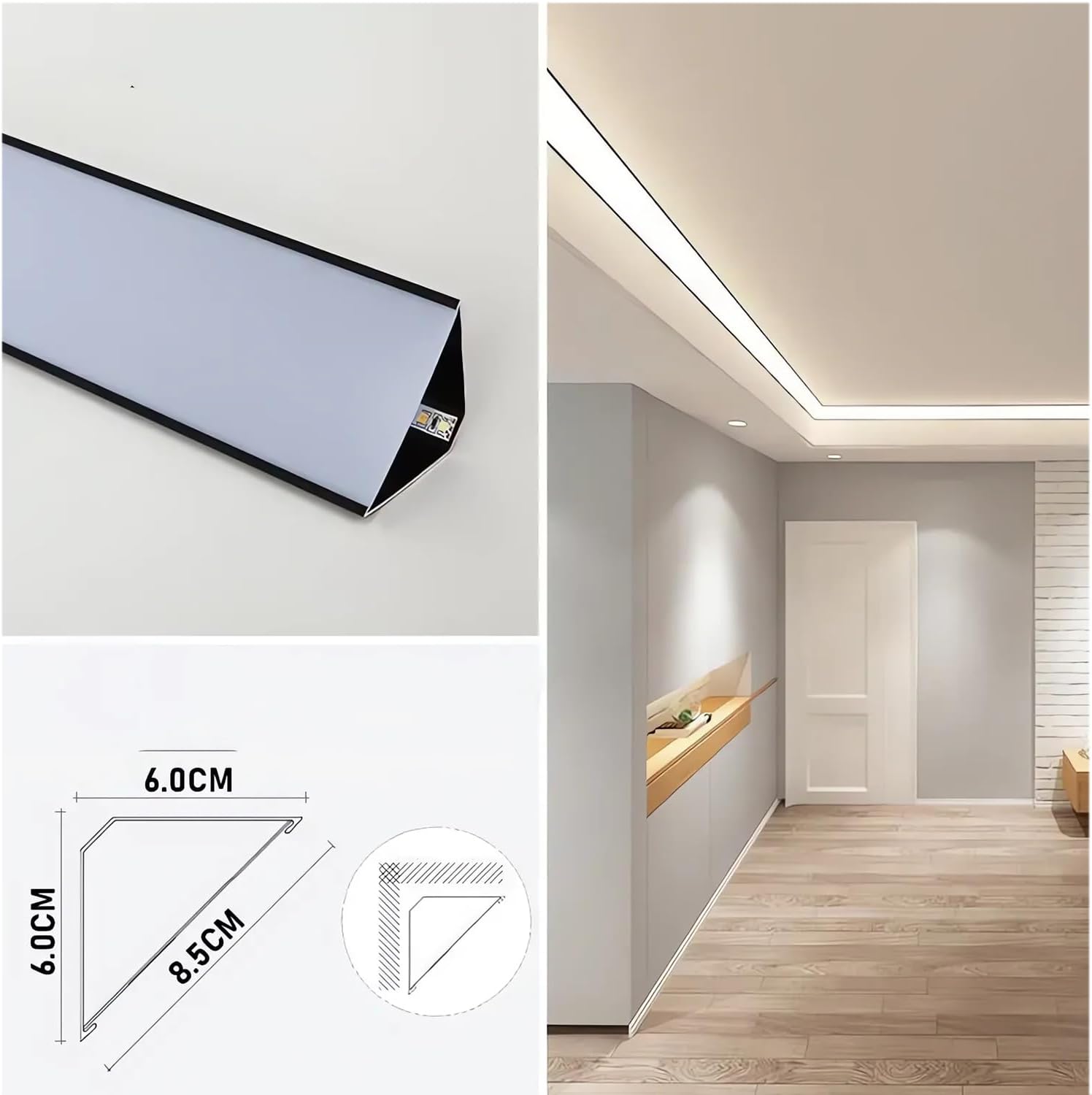 JARBIH 5PACK Led Aluminum Profile for Ceiling Wall Decoration, 1M/3.3ft 6cmx6cm Top Corner Strip Line Luminous Ceiling Free Lamp Internal Channel Linear for Living Room Home(Black)