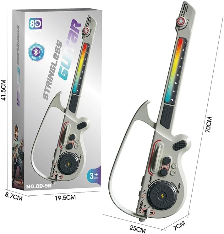 Kids Electric Musical Guitar, Stringless Smart Guitar,Kid Guitars with DJ Turntable, Bluetooth & Lights, 4 Tones/3 Styles,for Kid Toddler Musical Instrument Toys for 3 4 5 6Year Old Gifts(Gray)