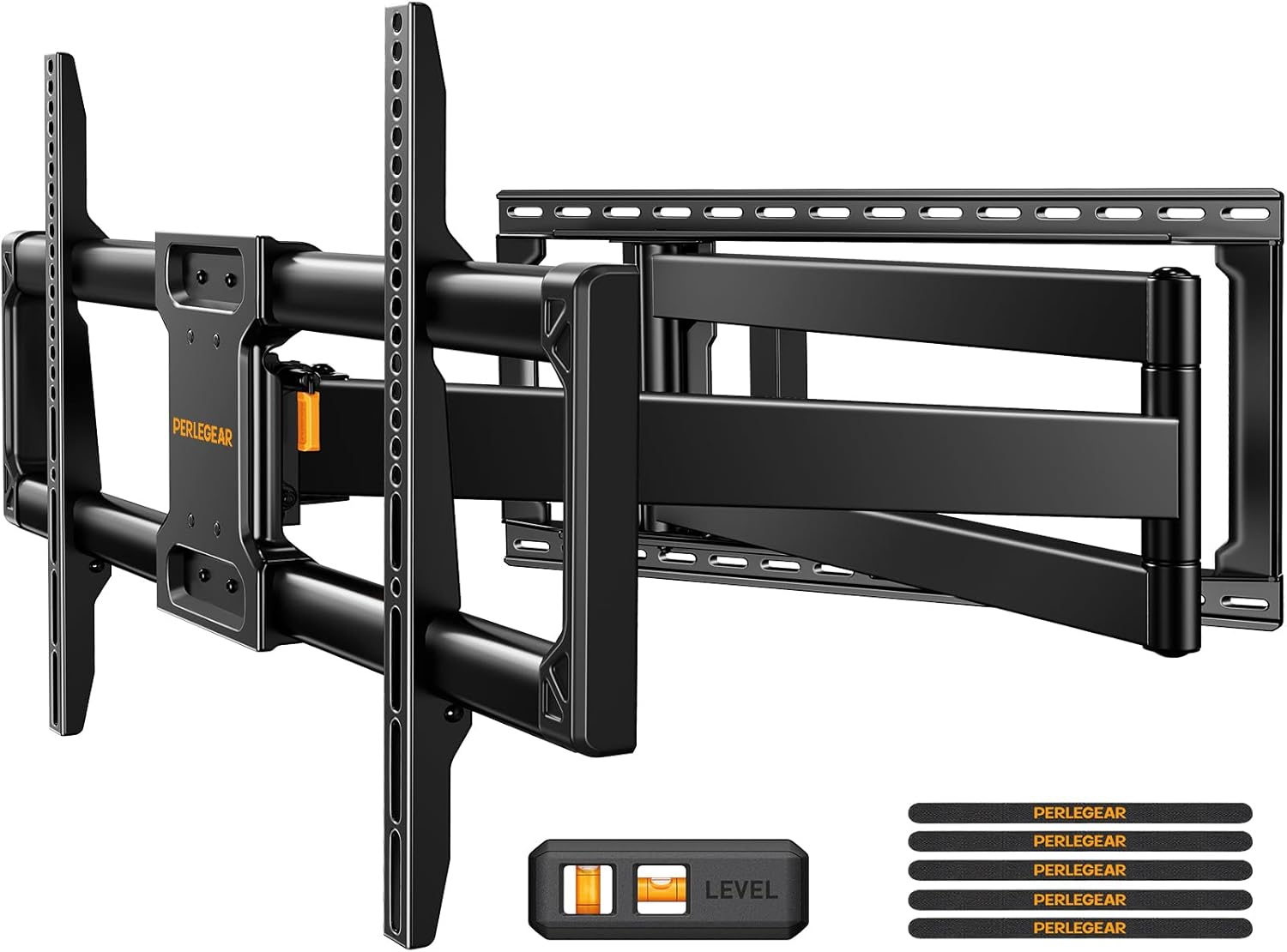 Perlegear Long Arm Full Motion TV Wall Mount for 42–97 Inch TVs up to 150 lbs, Pre-Assembled TV Mount with Full Swivel, Tilt and Extension, Fits 8″/12″/16″/24″ Wood Studs, Max VESA 800x400mm, PGXLF02