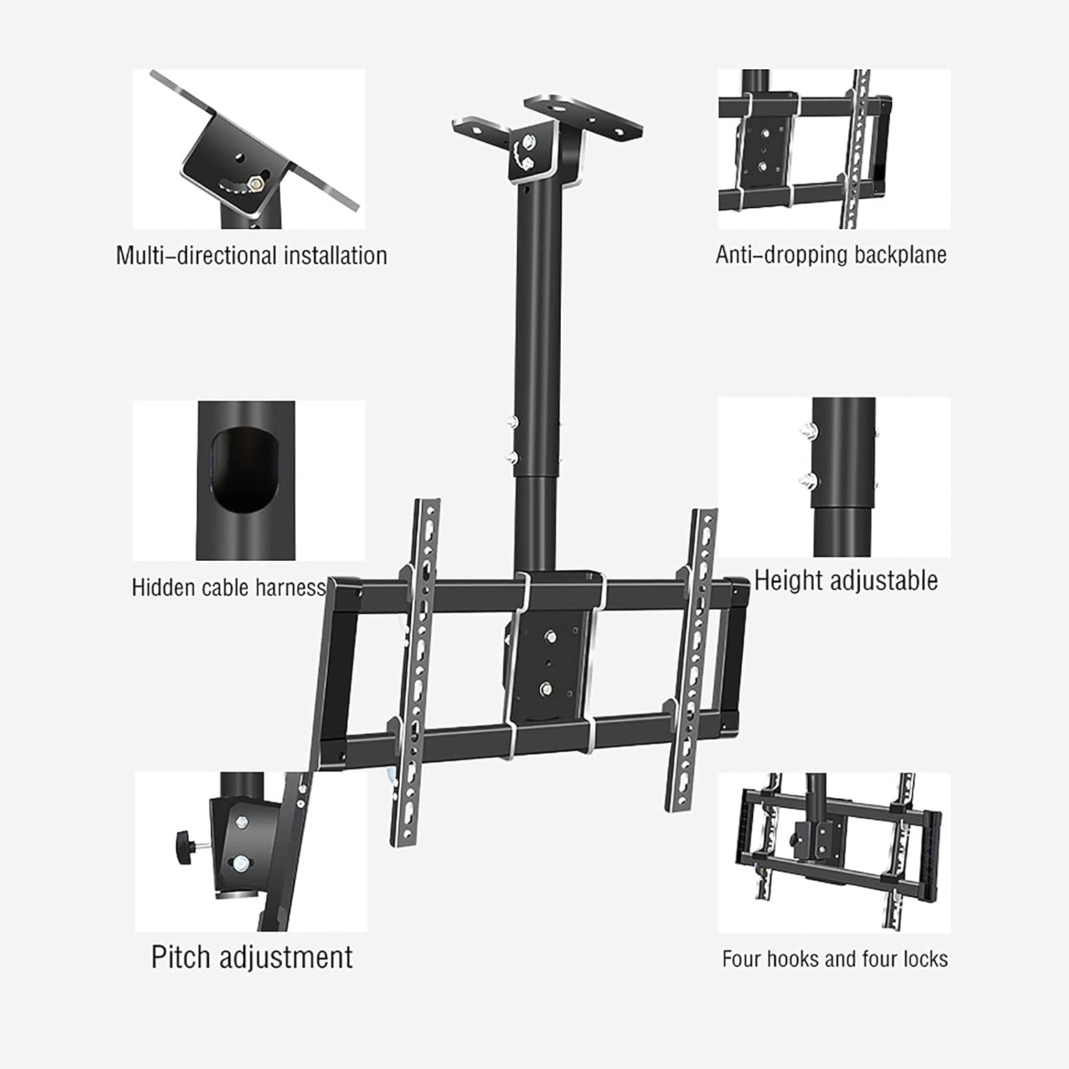 TV Stand,tv Wall Mount Ceiling TV Mount Bracket, 108-158cm Height Adjustable TV Mount, Fits 39-90 Inch TVs, Holds Up to 175lb