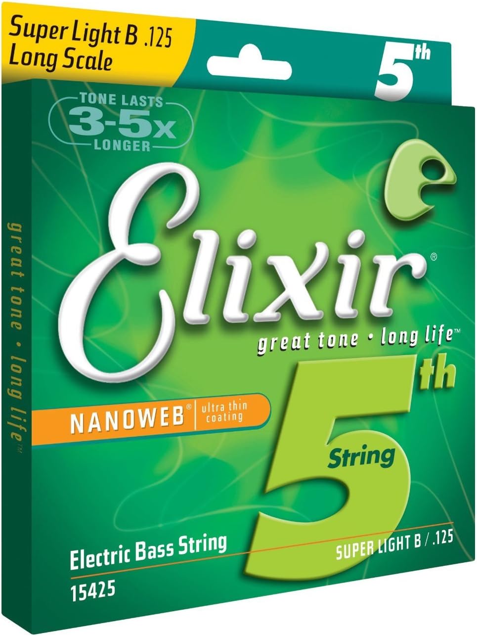 Elixir Strings Nickel Plated Steel 4-String Bass Strings w NANOWEB Coating & Strings Nickel Plated Steel with NANOWEB® Coating, Custom Bass 5th String Single, Super Light B