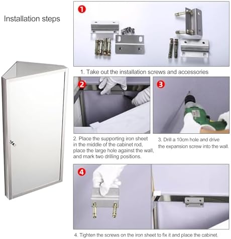 Bathroom Corner Medicine Cabinet, Stainless Steel Bathroom Cabinet Wall Mount with Mirror, Cupboard, Hanging Triple Shelf Storage Cabinet for Bathroom Kitchen Laundry Room Dormitories