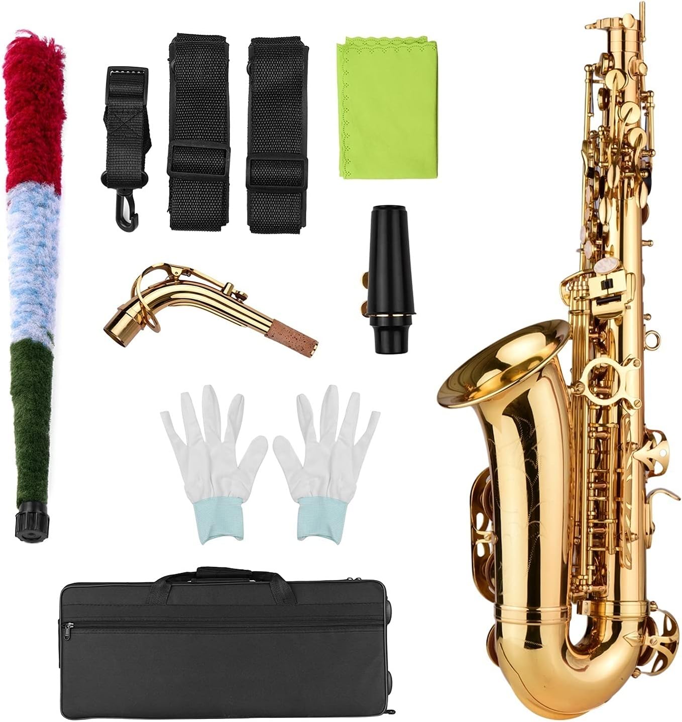 Professional Saxophone EB Alto Saxophone Brass Lacquered Alto Sax Wind Instrument with Carry Case Gloves Straps Cleaning Cloth Brush Brass Sax Beginners Kit
