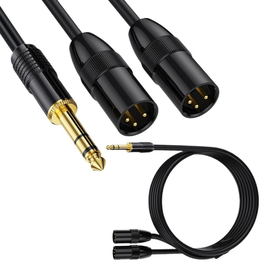 6.35mm (1/4inch) TRS Male Plug to 2 XLR Male Microphone Stereo Unbalanced Audio Converter Adapter Y Splitte Cable Cord(300cm)