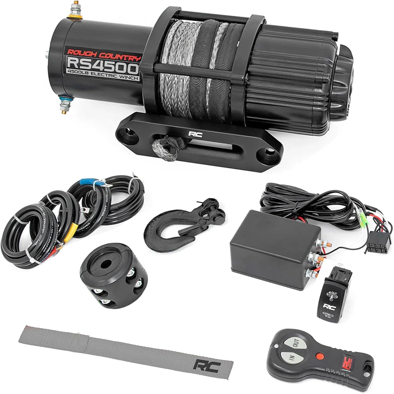 Rough Country 4,500 LB UTV/ATV Winch - ProSeries 1.4HP Electric Winch with 50 Ft Synthetic Rope, Remote, Waterproof 12V Off-Road Recovery System