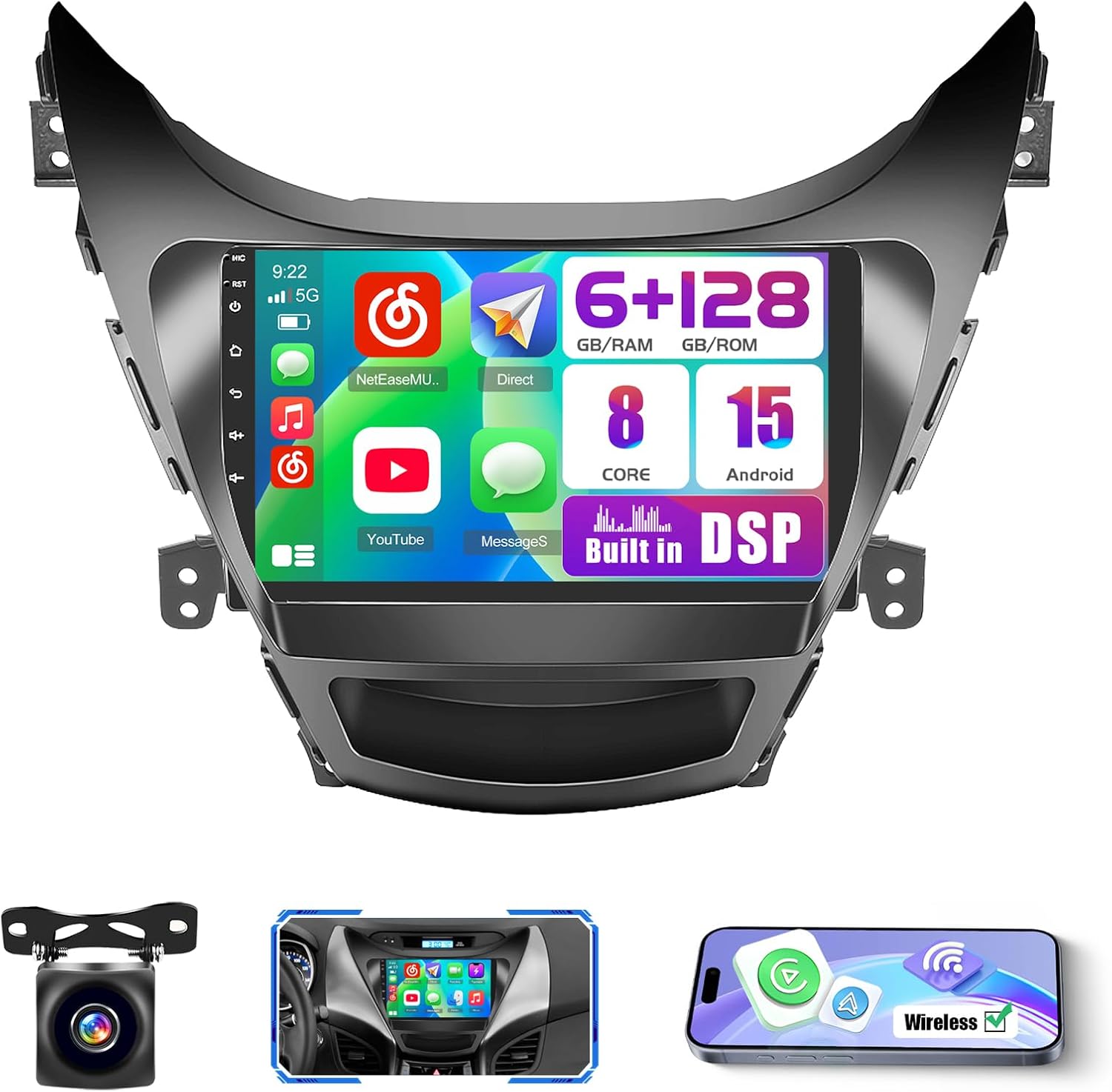 6+128GB Android 15 for Hyundai Elantra 2011 2012 2013 Car Radio Carplay Android Auto, 8-Core 9