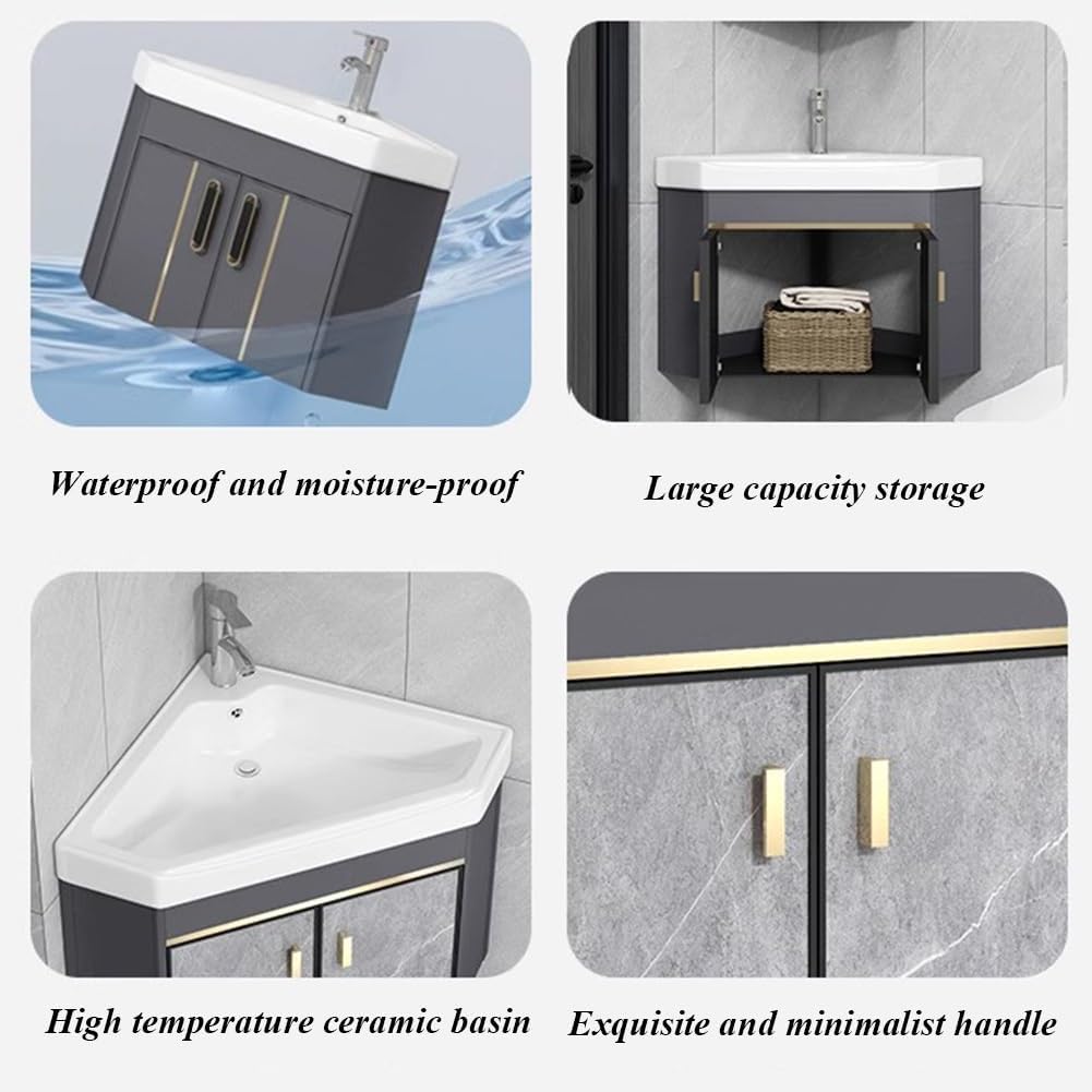 Etlegor Corner Bathroom Vanity Sink Combo, Wall Mount Small Utility Sink with Metals Cabinet Pedestal Sink Set with Faucet and Drain Console Sinks(White,38x38x42cm)