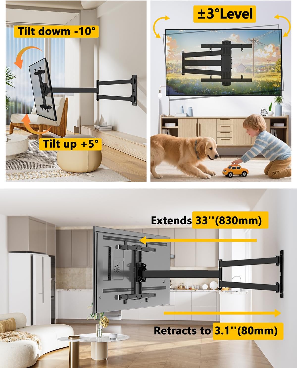 FORGING MOUNT Corner TV Mount Long Arm TV Wall Mount Bracket for 27-70