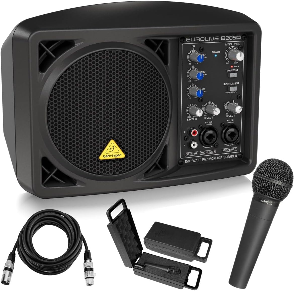 Behringer Behringer Eurolive B205D Multi-purpose 150 Watt Active PA and Monitor Speaker System Bundle With ULTRAVOICE XM8500 Mic & 25' XLR Cable