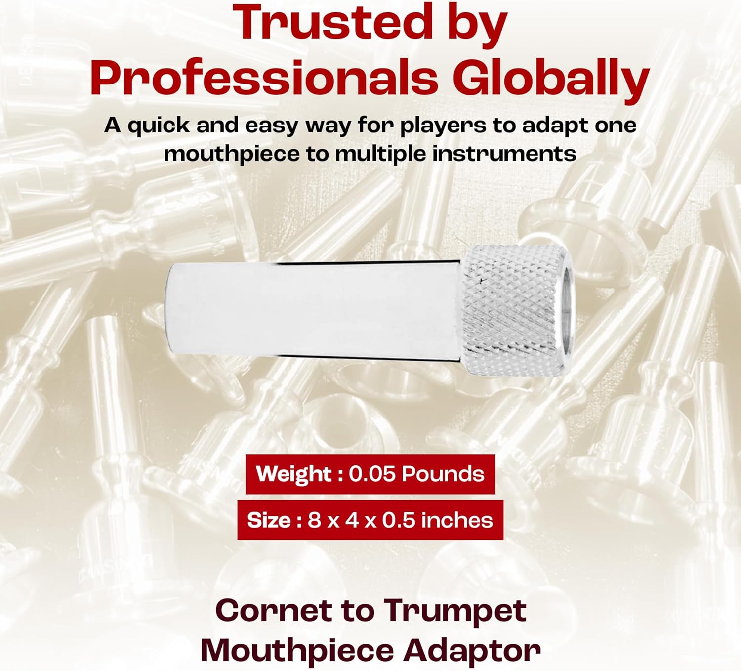 Denis Wick Mouthpiece Adaptor for Trumpet - Silver Plated, Quick & Handy Way Connector for Cornet Players to Trumpet Mouthpiece - Durable Design with Reliable Fit, Suited to Students & Professionals